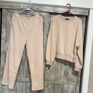 Women's Cream Track Pants & Sweatshirt Set
